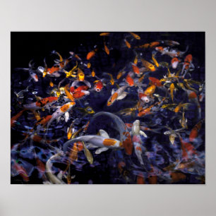 AFFICHE POISSON KOI EN FLEURS