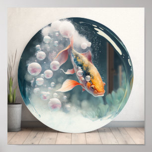 Affiche Poisson Koi Japonais En Bulle