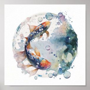 Affiche Poisson Koi Japonais En Bulle