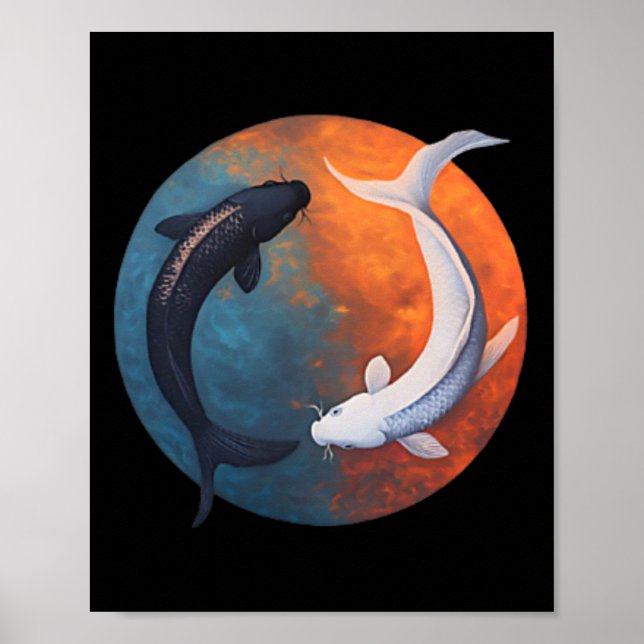Affiche Poisson Koi Japonais Yin Et Yang Hommes Femmes Pêc (Devant)