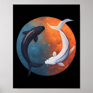 Affiche Poisson Koi Japonais Yin Et Yang Hommes Femmes Pêc