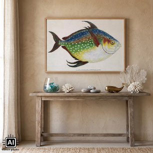 Affiche Poisson lunaire tropical vintage, animal aquatique