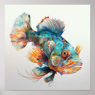 Affiche Poisson mandarin en aquarelle