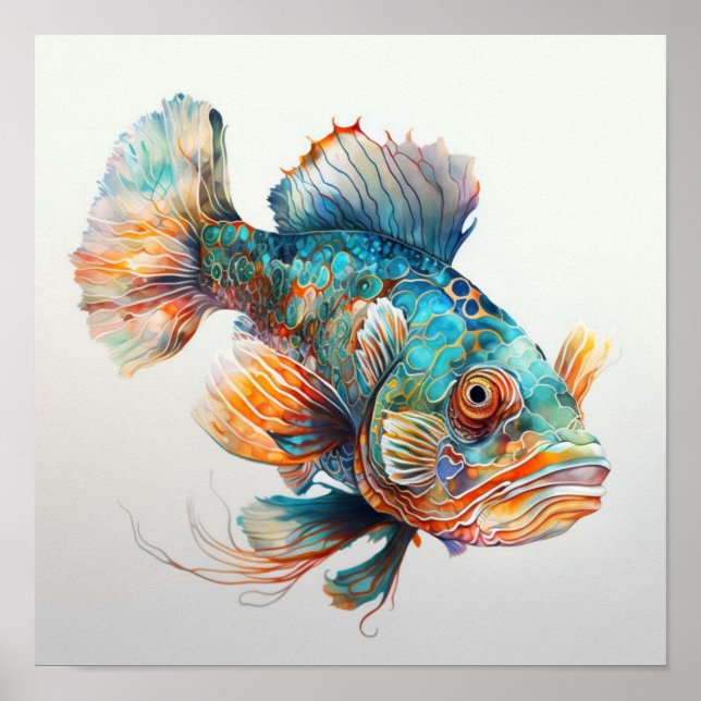 Affiche Poisson mandarin en aquarelle (Devant)