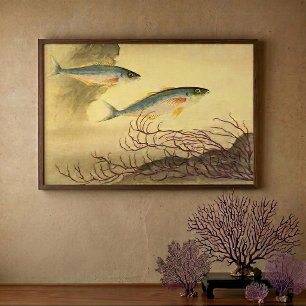 Affiche Poisson maquereau dans l'océan, Art Japonisme Vint