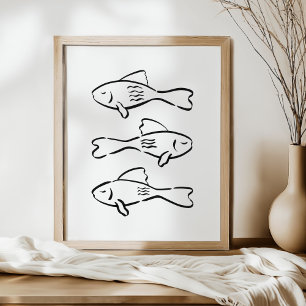 Affiche Poisson Méditerranéen Dessiné à la Main de Manière