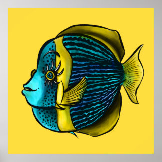 Affiche Poisson mignon Avec Eyelashes Amusant Poisson-Ange