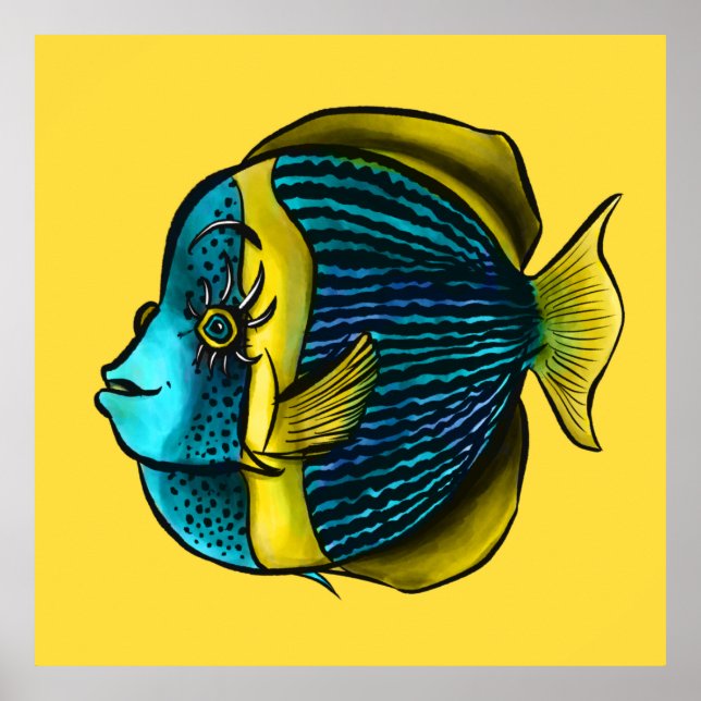 Affiche Poisson mignon Avec Eyelashes Amusant Poisson-Ange (Devant)