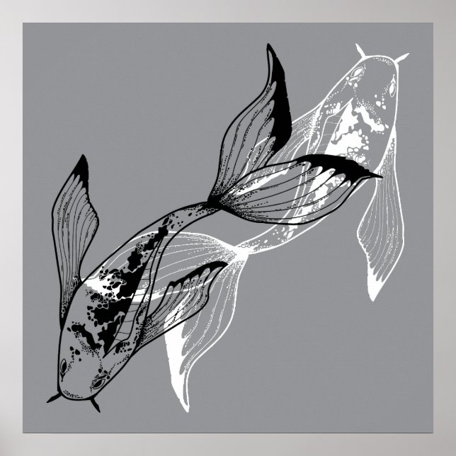 Affiche Poisson minimaliste Yin Yang Koi (Devant)