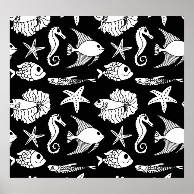 Affiche Poisson Motif : Motif noir blanc. (Devant)