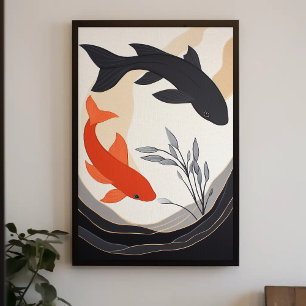 Affiche Poisson noir et orange Koi Peinture esthétique