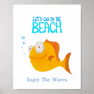 Affiche Poisson orange. Allons à la plage