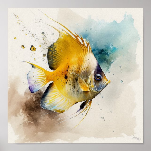Affiche Poisson papillon dans l'affiche aquarelle (Devant)