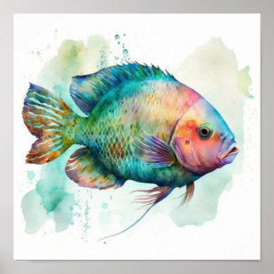 Affiche Poisson perroquet dans l'affiche aquarelle