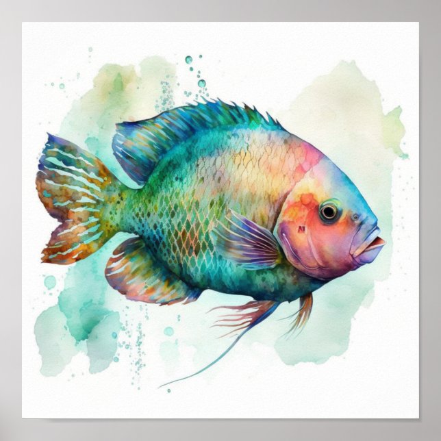 Affiche Poisson perroquet dans l'affiche aquarelle (Devant)