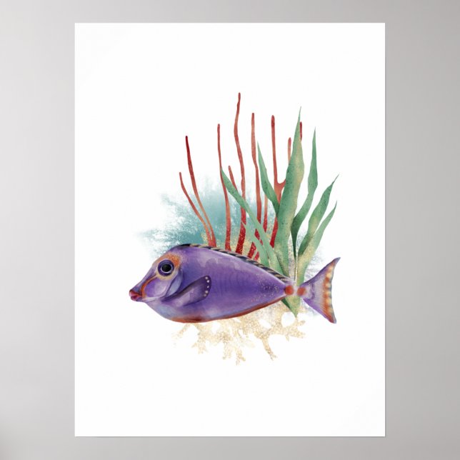 Affiche Poisson pourpre et or Aquarelle simple (Devant)