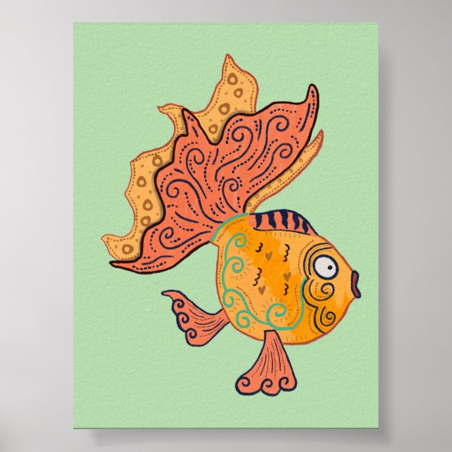 Affiche Poisson rouge d'art populaire fantaisiste | Fantai (Devant)