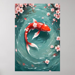 Affiche Poisson Rouge Koi Art Japonais Vintage