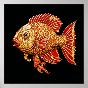 Affiche Poisson rouge peinture foncée