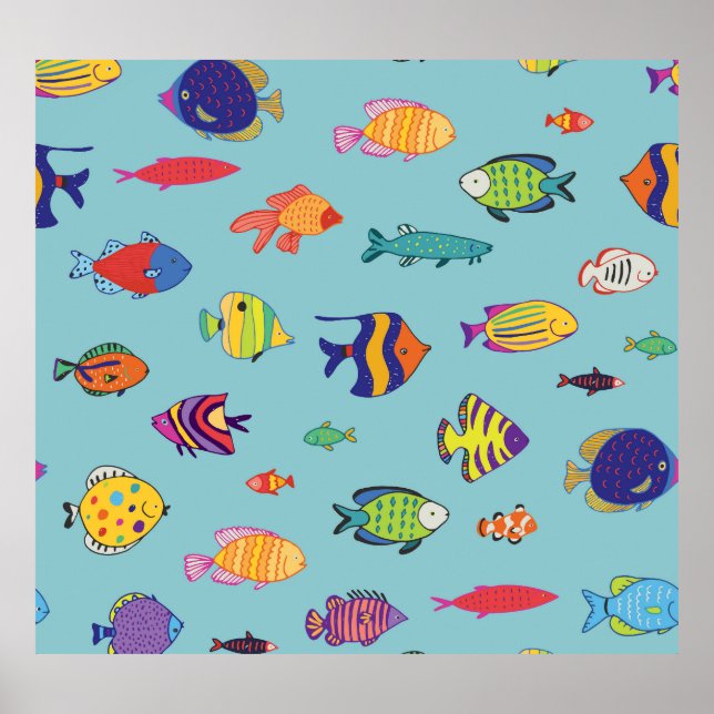 Affiche Poisson tropical, motif vintage (Devant)