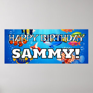 Affiche Poisson tropical personnalisé JOYEUX ANNIVERSAIRE 