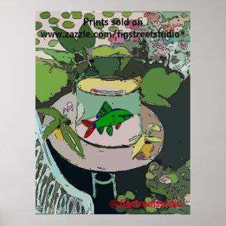 Affiche Poisson vert dans le bol, modifier le texte, Poste