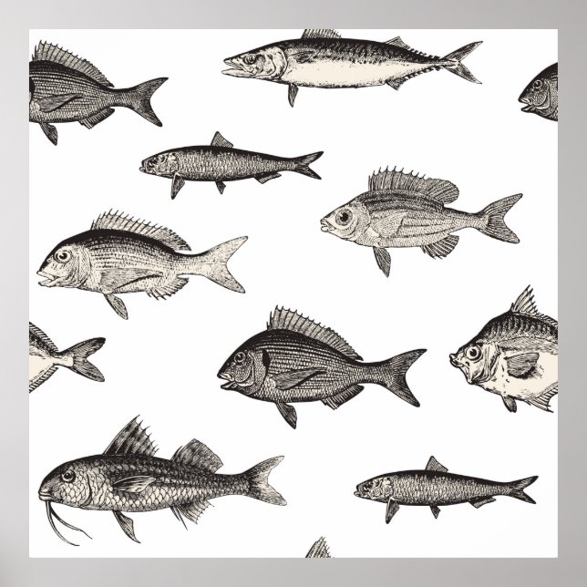 Affiche Poisson vintage sans sourire patternvintage, poiss (Devant)