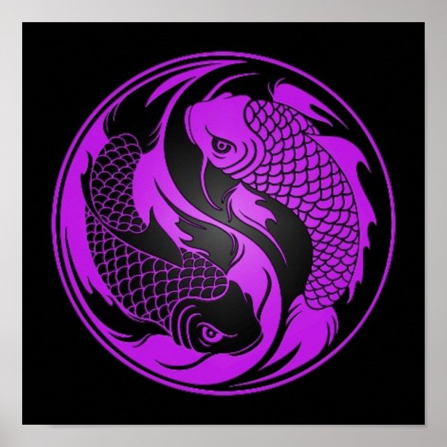Affiche Poisson Yin Yang Koi violet et noir (Devant)