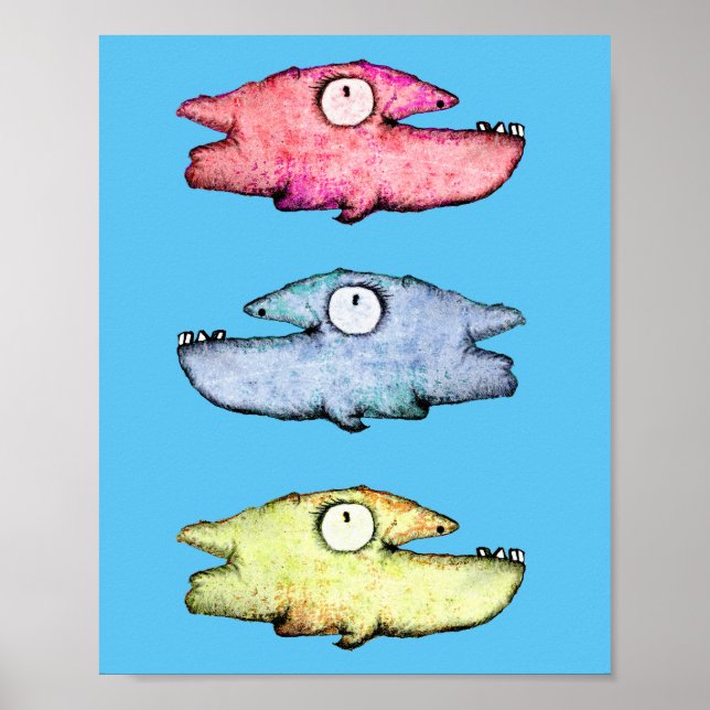 Affiche Poissons colorés nageant heureux (Devant)