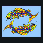Affiche Poissons de Pop Art Fancy Poissons Bleu clair<br><div class="desc">Cette affiche d'impression d'art pour votre décor maison est d'une couleur bleu clair avec deux Poissons de Poissons de Poissons colorés et lumineux.</div>