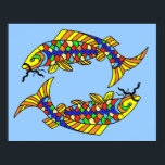 Affiche Poissons de Pop Art Fancy Poissons Bleu clair<br><div class="desc">Cette affiche d'impression d'art pour votre décor maison est d'une couleur bleu clair avec deux Poissons de Poissons de Poissons colorés et lumineux.</div>