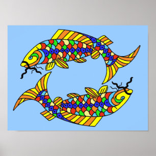 Affiche Poissons de Pop Art Fancy Poissons Bleu clair