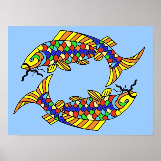 Affiche Poissons de Pop Art Fancy Poissons Bleu clair (Devant)