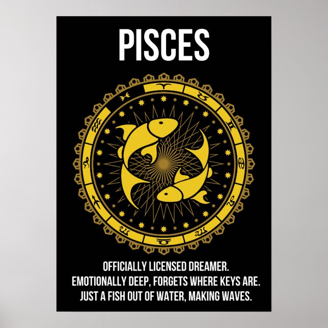 Affiche Poissons - Horoscope, Drôle Humour de signe Zodiaq (Devant)