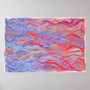 Affiche Poissons torrents, rouge, bleu, violet