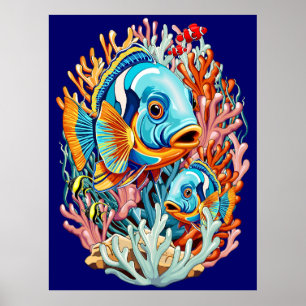 Affiche Poissons Tropicaux Couleurs Vives Ambiance Estival