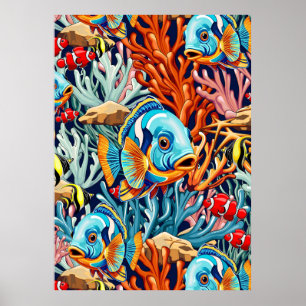 Affiche Poissons Tropicaux Couleurs Vives Ambiance Été