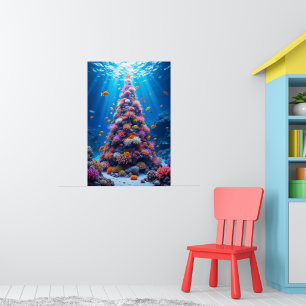 Affiche Poissons Tropicaux Nageant Autour d'un Arbre de No