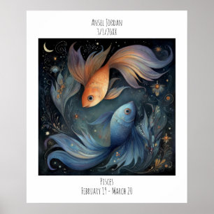 Affiche Poissons Zodiaque Astrologie Nom & Anniversaire