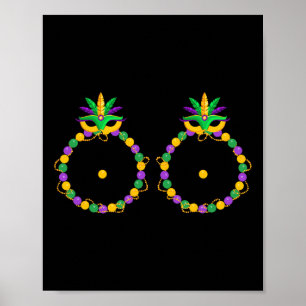 Affiche Poitrine Drôle Avec Perles Nola Mardi Gras Gras Tu