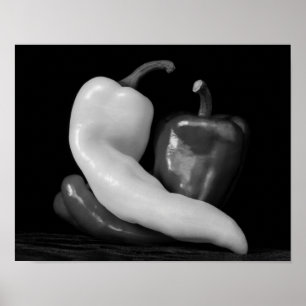 Affiche Poivrons Amoureux Photographie en Noir et Blanc