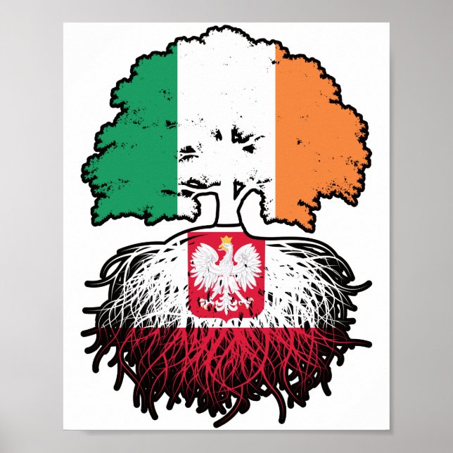 Affiche Poland Polish Irish Ireland Tree Roots Flag (Devant)