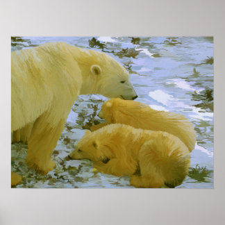 Affiche Polar Bear maman et ses petits papier imprimé