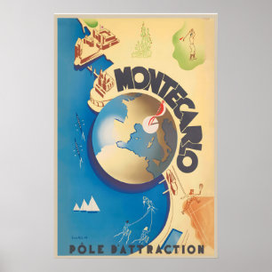 Affiche Pôle d'Attraction de Monte Carlo Voyage Vintage