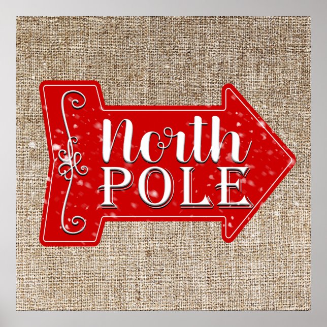 Affiche Pôle Nord Flèche Rouge Noël Rustique Fêtes (Devant)