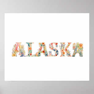 Affiche Police florale Art State Print (Alaska)