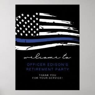 Affiche Police Ligne Bleue Mince Drapeau Départ Bienvenue