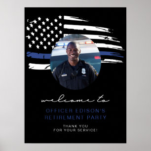 Affiche Police Ligne Bleue Mince Drapeau Départ Bienvenue