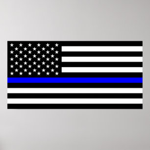 Affiche police mince ligne bleue drapeau usa etats-unis am