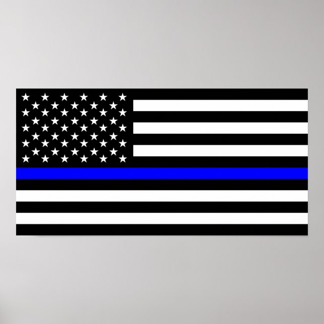 Affiche police mince ligne bleue drapeau usa etats-unis am (Devant)